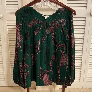 Crown & Ivy Green and Pink Floral Blouse